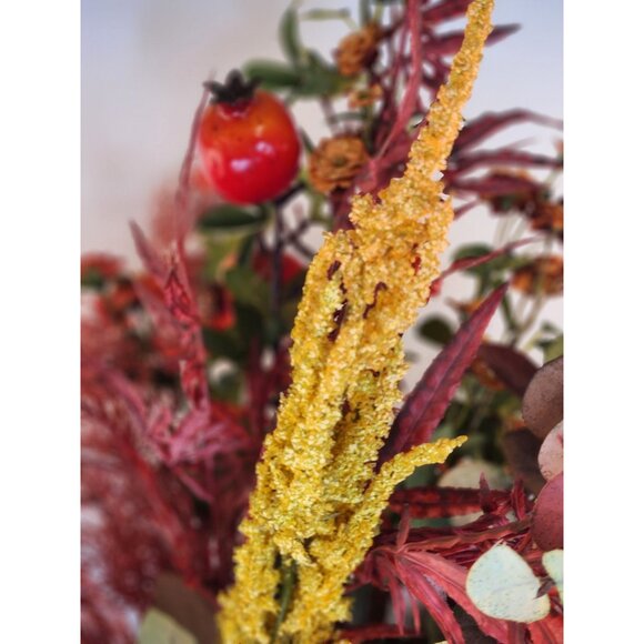 Artificial Fall Faux Floral Bouquet 13 Stems Red & Yellow Flowers Mixed Foliage - Picture 11 of 16